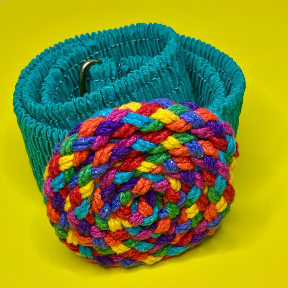 VINTAGE COLORFUL BRAIDED ROPE BELT WITH ELASTIC BACK